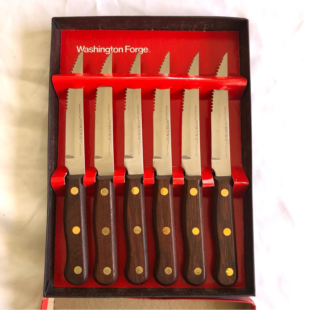 Steak Knife Set of 6 Washington Forge Yorktowne Stainless Wood handles. - Picture 2 of 3
